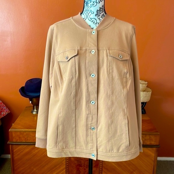 Denim & Co Stretch Linen Blend Jean Jacket Size 1X - Picture 1 of 6